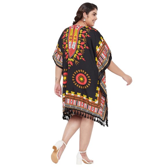Dashiki Printed Black Polyester Short Caftan Tunic Dress for Women by Gypsie Blu - Picture 6 of 8